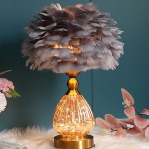 Hiện đại Bắc Âu Dome Shade LED bảng đèn đám cưới lãng mạn Ins cô gái đèn cạnh giường ngủ lông AC Pin Internet người nổi tiếng mục tiêu - Product Image 2