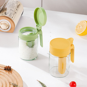 Pot à épices avec cuillère, récipient en verre hermétique à couvercle rabattable pour assaisonnements solides, usage en cuisine, taille M - Product Image 2