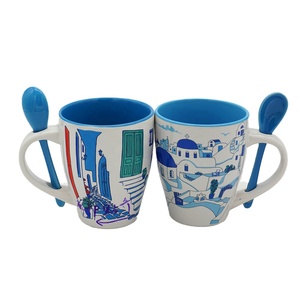 Taza de Café de Cerámica Blanca de 11 oz con Diseño Creativo y Decoración Azul en el Interior, con Cuchara, Tazas de Regalo Personalizadas, Precio de Fábrica - Product Image 6
