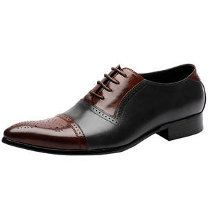 Zapatos de Vestir Formales de Negocios para Novio, de Cuero Genuino de Lujo, con Cordones, Punta Cerrada, Estilo Británico Brogue, Color Combinado, para Boda - Product Image 1