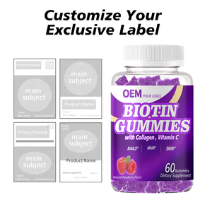 Gummies à la biotine pour cheveux, peau et ongles 3 en 1, emballage personnalisé en usine, plusieurs designs d'étiquettes, options bouteille + boîte et MOQ flexible - Product Image 5