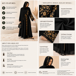 Abaya de Lujo para Eid 2026, Estilo <span class=keywords><strong>Dubai</strong></span>, Elegante, con Bordado, Conjunto de 3 Piezas, Mangas Anchas, Hiyab Maxi, Poliéster, Corte Holgado, para Mujeres Musulmanas - Product Image 2