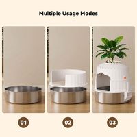 Toilette pour chat décorative et discrète en acier inoxydable avec plante artificielle, pour l'intérieur, contrôle des odeurs, bac à litière fermé