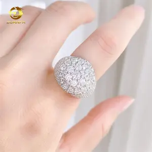 ZUANFA Fashion perhiasan desain bunga hip hop cincin 925 perak murni VVS Moissanite pria wanita cincin berlian