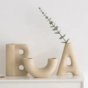 Jarrón de cerámica personalizado con letras del país francés para decoración del hogar, florero moderno de flores secas para boda, venta al por mayor