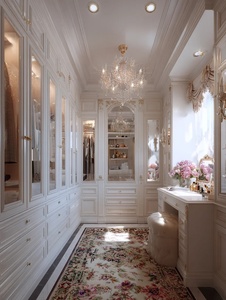 HAIYUE <span class=keywords><strong>Dressing</strong></span> Luxe Blanc Crème Sculpté Style Rococo : Finition Dorée Personnalisée Verre+LED et Meuble Coiffeuse pour Projets de Villas Privées de Luxe - Product Image 4