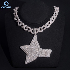 Custom Star Design Iced Out Fully Moissanite <b>Pendant</b> <b>Solid</b> 925 Sterling Silver <b>Gold</b> Plated VVS Moissanite Charms Hip Hop Jewelry - Product Image 1