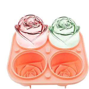 YXHT 3D Rose Ice Molds 2.5 Inch Large Cube Trays Make 4 Cute Flower Shape Silicone Rubber Fun Big Ball Maker