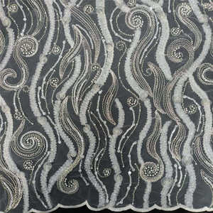 <b>Beads</b> with Embroidery and Pearl Three-dimensional Bridal Lace <b>Fabrics</b> Manufacturer - Product Image 2