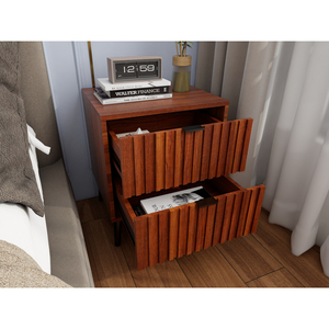 Wooden Nightstand With 2 Drawers Mid Century Modern Bedroom <b>Storage</b> Drawer Cabinet For <b>Bedside</b> Use - Product Image 2