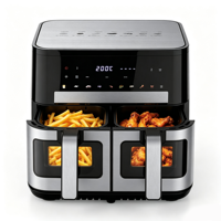Freidora de Aire Saludable sin Aceite de 10L con Doble Cajón Grande, 2200W, Pantalla Táctil LCD 60-200 ° Freidora de Aire Digital de Doble Zona C