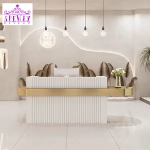 Mostrador de recepción de Spa Simple y moderno, para tiendas de moda, salón de belleza, tienda de madera y acero inoxidable dorado