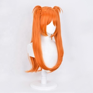 Perruque de cosplay <span class=keywords><strong>Asuka</strong></span> <span class=keywords><strong>Langley</strong></span> <span class=keywords><strong>Soryu</strong></span> en gros, 65 cm de long, orange, lisse, en EVA, perruque synthétique d'anime avec deux queues de cheval - Product Image 3