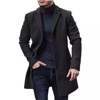 Manteau Homme Taille Européenne Automne Hiver 2024 Revers Feutre Simple Boutonnage Mi-Long Trench-Coat Couleur Unie