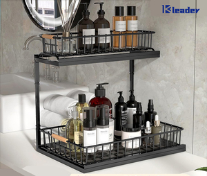 Moderno estante de almacenamiento de cocina de baño de acero al carbono de 2 niveles, cajón de fregadero deslizante, unidades organizadoras para uso doméstico, soportes de almacenamiento, estantes - Product Image 5