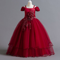 Robe de bal longue moderne à épaules dénudées pour filles, avec nœud, dentelle brodée et fleurs, pour mariage, fête, bal de promo, anniversaire, enfants 5-14 ans
