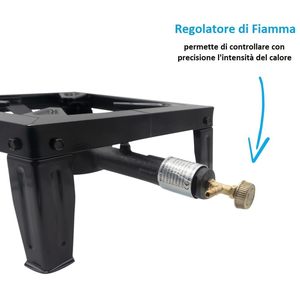 Set Fornello a Gas con Riduttore di Pressione Variabile, Bruciatore da 125mm, Regolatore di Fiamma in Ghisa, Fornello da Campeggio - Product Image 5