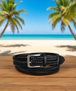 Cinturón de Cuero Trenzado Casual para Hombre Tommy Bahama, Hebilla Plateada Elástica, Diseño Sólido, Hebilla Rectangular - Product Image 2