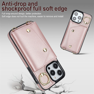 Custodia per telefono a portafoglio a tracolla per <span class=keywords><strong>iPhone</strong></span> 15 14 13 12 <span class=keywords><strong>11</strong></span> Pro Max <span class=keywords><strong>Cover</strong></span> in <span class=keywords><strong>pelle</strong></span> per Samsung S23 S22 con porta slot per schede - Product Image 3