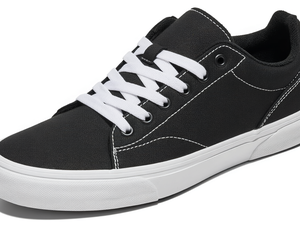 Baskets basses en toile noire pour hommes, chaussures décontractées à lacets, semelle en caoutchouc blanc, streetwear - Product Image 1