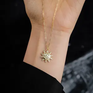 Kalung pasangan perak sterling 925 kualitas tinggi 18k emas kalung liontin matahari bulan sabit untuk kekasih