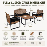 Ensemble de salon de jardin moderne en rotin PE 4 pièces, 4 places, avec table basse pour jardin, balcon, véranda