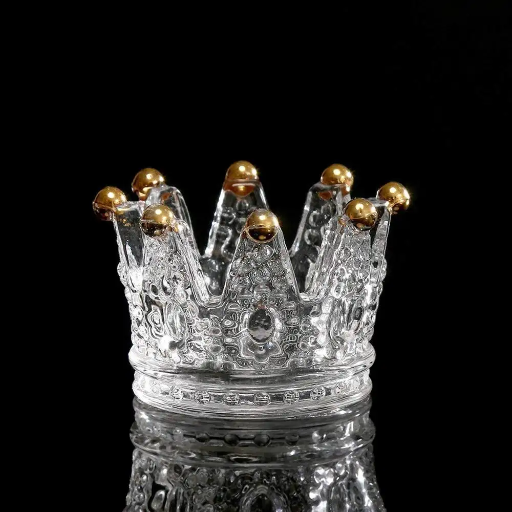 Романтический стеклянный подсвечник в форме короны, Роскошный домашний декор, подсвечник для чайного освещения, стеклянный подсвечник золотого цвета