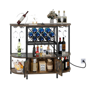 Muebles para el hogar, gabinete de vino de granja con almacenamiento y luces LED, estante de vino de madera moderno - Product Image 3
