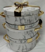 Ensemble chauffe-plats de luxe moderne avec nœud papillon, 3 pièces, en acier inoxydable isolé, 2,5L, 3L, 3,5L, élégant plat de service pour fêtes
