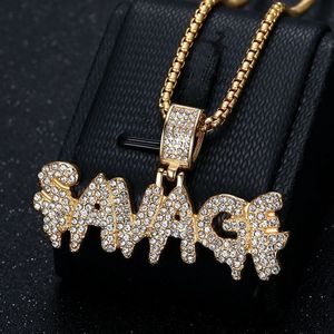 Collar con Colgante Savagf de yunnique, Acero Inoxidable, Chapado en Oro, Diseño con Letras Incrustadas, Joyería para Hombre para Fiestas - Product Image 1