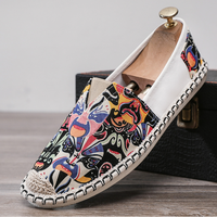 Lin toile chaussures hommes respirant décontracté drapeau visage impression chaussures à la mode étudiant paresseux sans lacet Espadrilles pêcheur chaussures