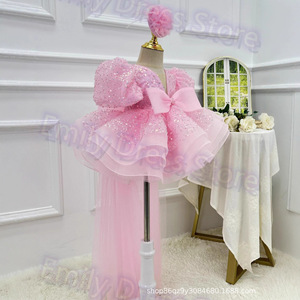 Vestito <span class=keywords><strong>da</strong></span> <span class=keywords><strong>Principessa</strong></span> per Bambine 3-8 Anni, Tutu Viola con Paillettes, Pizzo e Fiocco, per Feste di Compleanno - Product Image 5