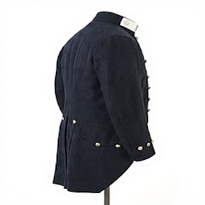 Manteau long en laine noire pour homme, style queue-de-pie historique, coupe droite, fermeture à boutons recouverts, col montant, vêtements d'extérieur - Product Image 5