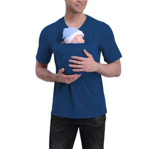 T-shirt en coton avec <span class=keywords><strong>poche</strong></span> <span class=keywords><strong>kangourou</strong></span> pour porte-bébé, vêtement d'été à manches courtes pour mère et père, t-shirt pour homme, sweat à capuche avec pochette pour bébé - Product Image 6