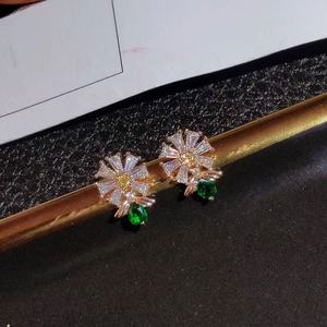 Romantic Small Brass <b>Silver</b> Plated Zircon Flower <b>Stud</b> <b>Earrings</b> for Women-Anniversary Occasion - Product Image 3