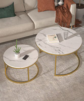 Meubles de salon ronds en or nordique dessus en marbre de luxe Table d'appoint centrale imbriquée Table basse en verre imbriquée