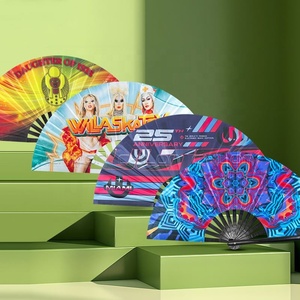 Sublimation Blanks <b>Folded</b> Polyester Bamboo <b>Fans</b> Fabric <b>Folding</b> <b>Hand</b> <b>Fan</b> - Product Image 4