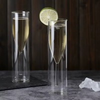 Copa de Champán de Vidrio Borosilicato Transparente de 100 ml con Copa Interior para Vino, Copa Alta Cilíndrica para Degustación de Cócteles