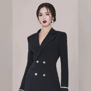 Nuovo vestito dimagrante blazer senza schienale con maniche in cristallo piumato doppiopetto <span class=keywords><strong>nero</strong></span> per le donne - Product Image 4