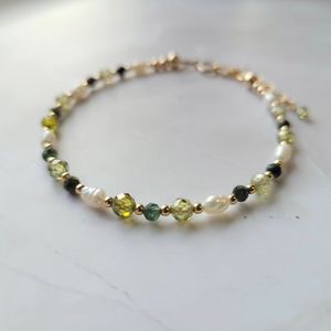 Bracelet Perlé Fait Main pour Femme, Plaqué Or Fin, avec Fermoir Mousqueton Réglable, Pierre Naturelle, Bijou de Mode en Cristal pour Cadeaux - Product Image 1