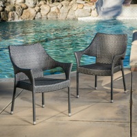 Ensemble de 4 chaises de salle à manger d'extérieur empilables en rotin PE, fauteuils de patio pour jardin, balcon, véranda, terrasse, café, restaurant