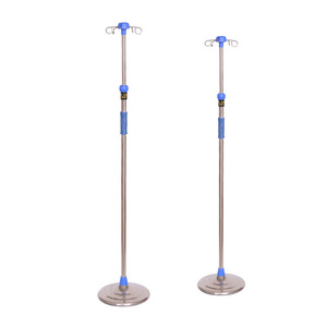 Stainless Steel IV Stand Adjustable Height Round Disc Base 4 <b>Hook</b> Infusion <b>Pole</b> Clinic Use - Product Image 1