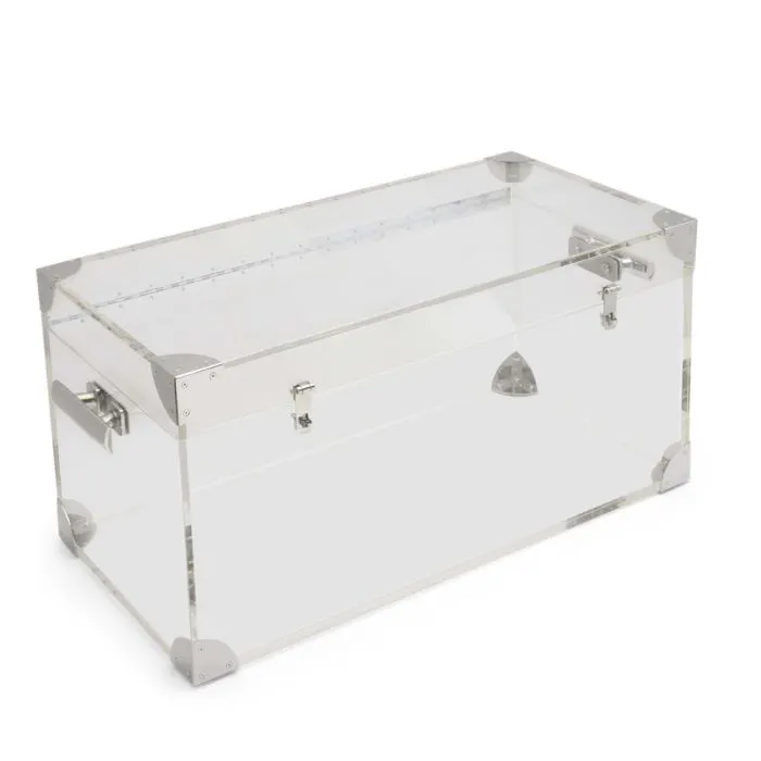 Table basse en acrylique transparent, 1 pièce, coffre avec raccords métalliques Premium