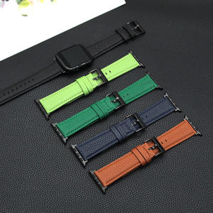 Correa de reloj de cuero genuino de grano Litchi correa de reloj de cuero de hilo prensado de cuero para iWatch Series Ultra 7 6 5 4 <span class=keywords><strong>SE</strong></span> pulsera - Product Image 3