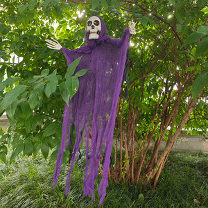 Decoración de Halloween, Calavera Morada, Esqueleto, Lámina de Plástico de 80x50cm, Accesorio para Fiesta, Decoración de Casa Embrujada - Product Image 4