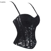 Bustiers gothiques pour femmes avec décoration en dentelle, bretelles amovibles, fermeture éclair latérale, maille florale translucide, taille plus XS-XXL
