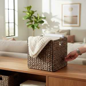 Juego de 4 Cestas Plegables de Jacinto de Agua, Color Marrón Espresso, Cestas de Almacenamiento Tejidas, Organizador Natural Sostenible para Armario u Oficina - Product Image 3