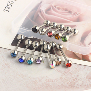 <span class=keywords><strong>Piercing</strong></span> de Acero Inoxidable para Lengua y Pezón, Barra con Anillo, Retenedor de 14g y 16mm, 12 Colores a Elegir, Lengua Recta - Product Image 4