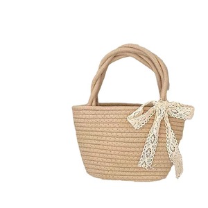 Cotton Woven Tote <b>Bag</b> Beige Lace Ribbon Bohemian Style <b>Summer</b> Beach <b>Bag</b> Everyday Use - Product Image 5