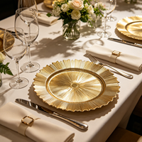 Assiette de Présentation Ronde en Plastique Doré à Motif Engrenage Classique, Pigmentée, pour Mariages et Banquets – Vente Chaude